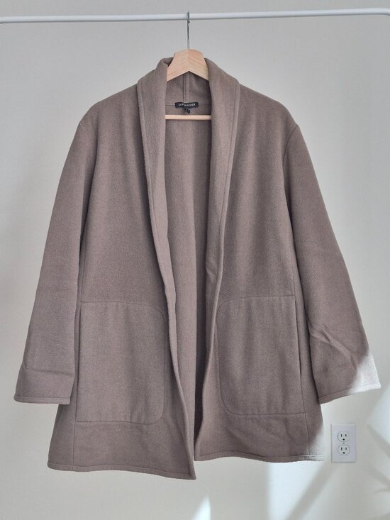Eileen Fisher Jackets & Blazers - Eileen Fisher Womens S 100% Wool Open Front Jacket Taupe Shawl Collar Cardigan